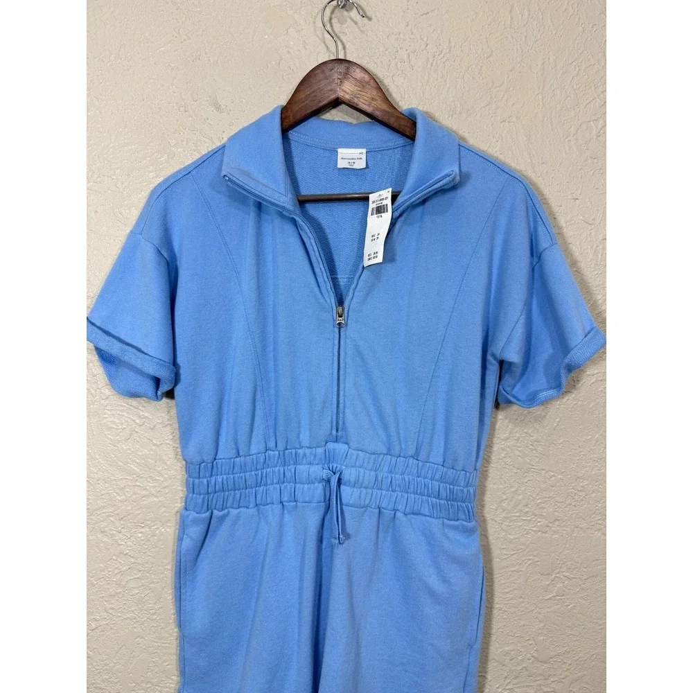 abercrombie kids Terry Romper 15/16 1/2 Zip Elastic Fleece Sky Blue Beach Resort
